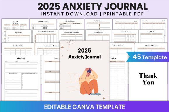 Download 2025 Anxiety Journal for Canva Template - 2025 Collection